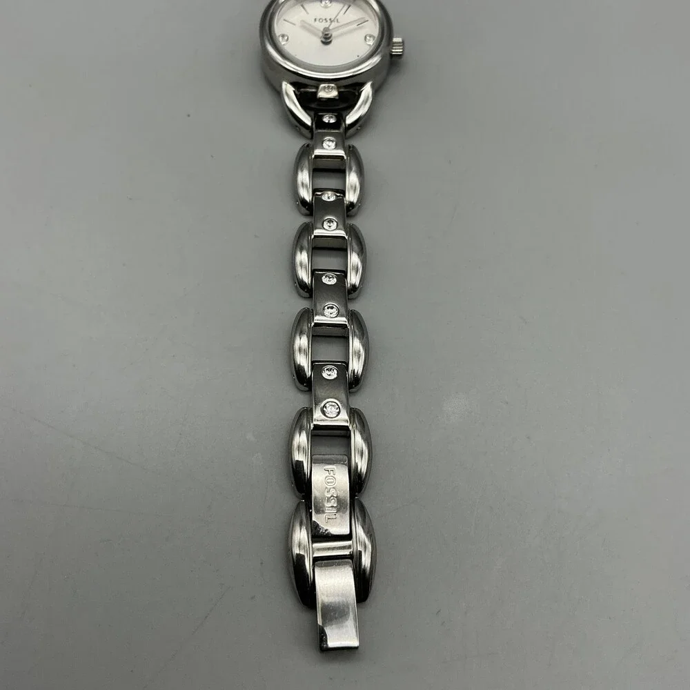 Fossil Women Watch 22mm Silver Tone Stainless Crystals ES-2561 New Battery 6.25